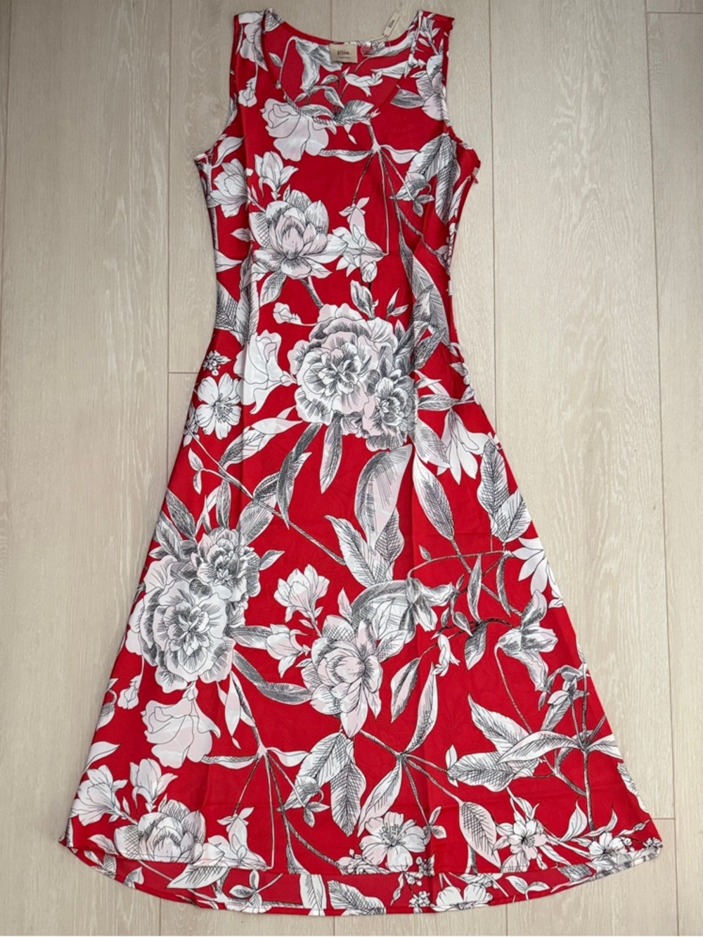 Elie Tahari Red Floral Sleeveless Maxi Dress